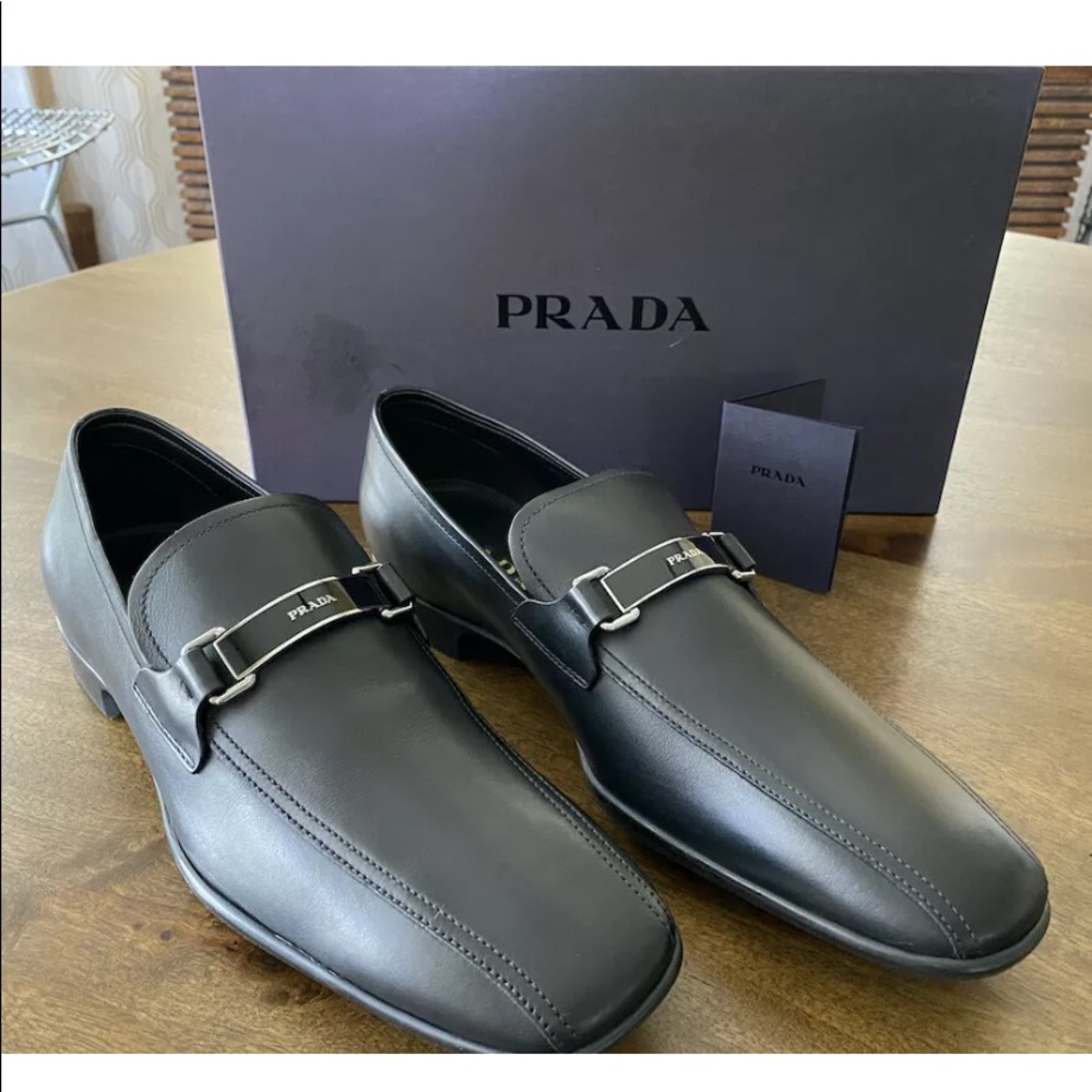 PRADA BLACK‎ LEATHER LOAFER SHOES 4D2823 NEW IN BOX - Picture 3 of 9